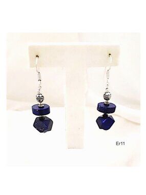 Lapis Lazuli Earrings 925 Silver Wire Pierced Ears
